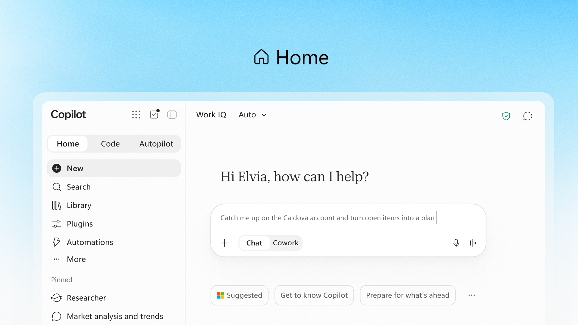 De nieuwe Copilot superapp met de onderdelen Home, Code en Autopilot